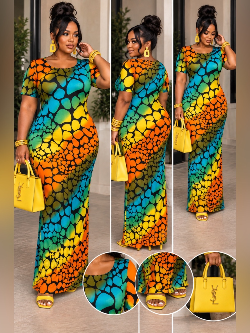 Vibrant Multicolor Maxi Dress with Abstract Pebble Print